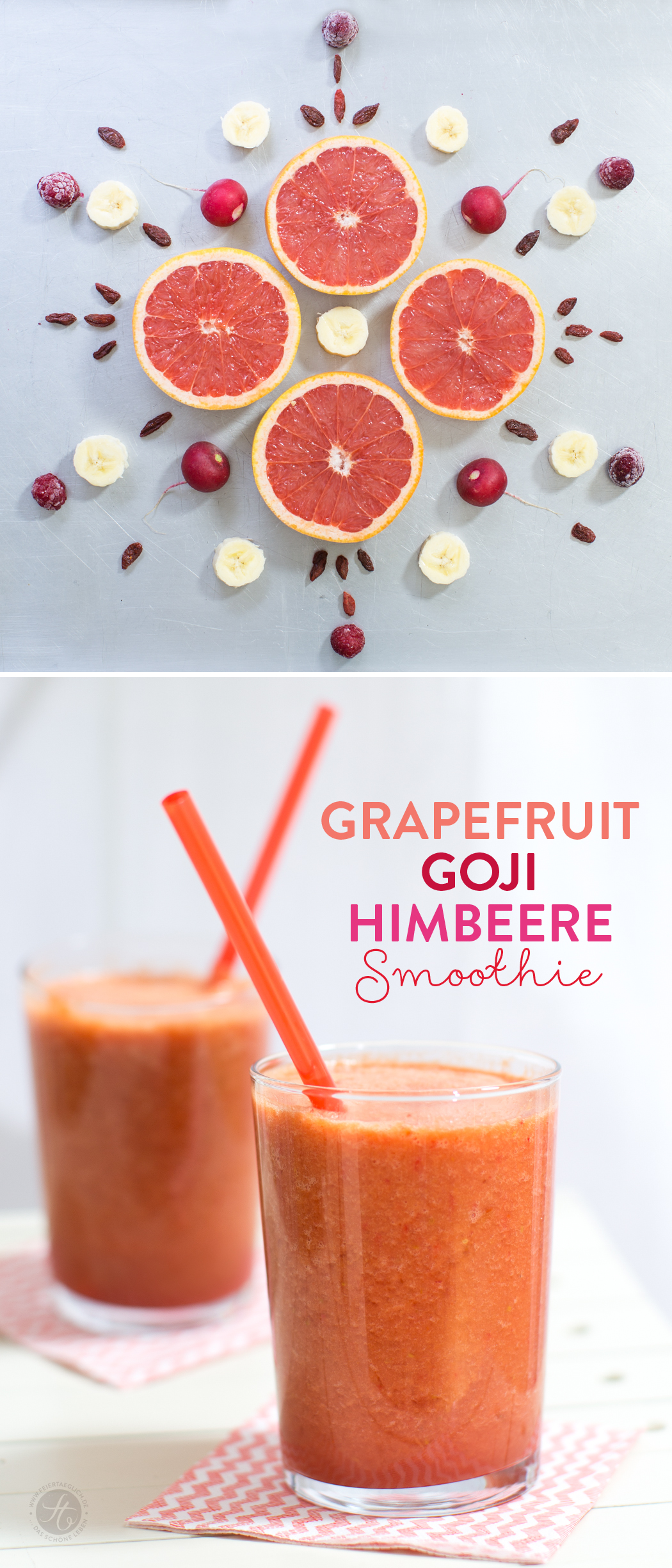 Grapefruit-Goji-Himbeere Smoothie – Lieblingsfarbe zum Trinken, Smoothie-Montag auf feiertäglich.de