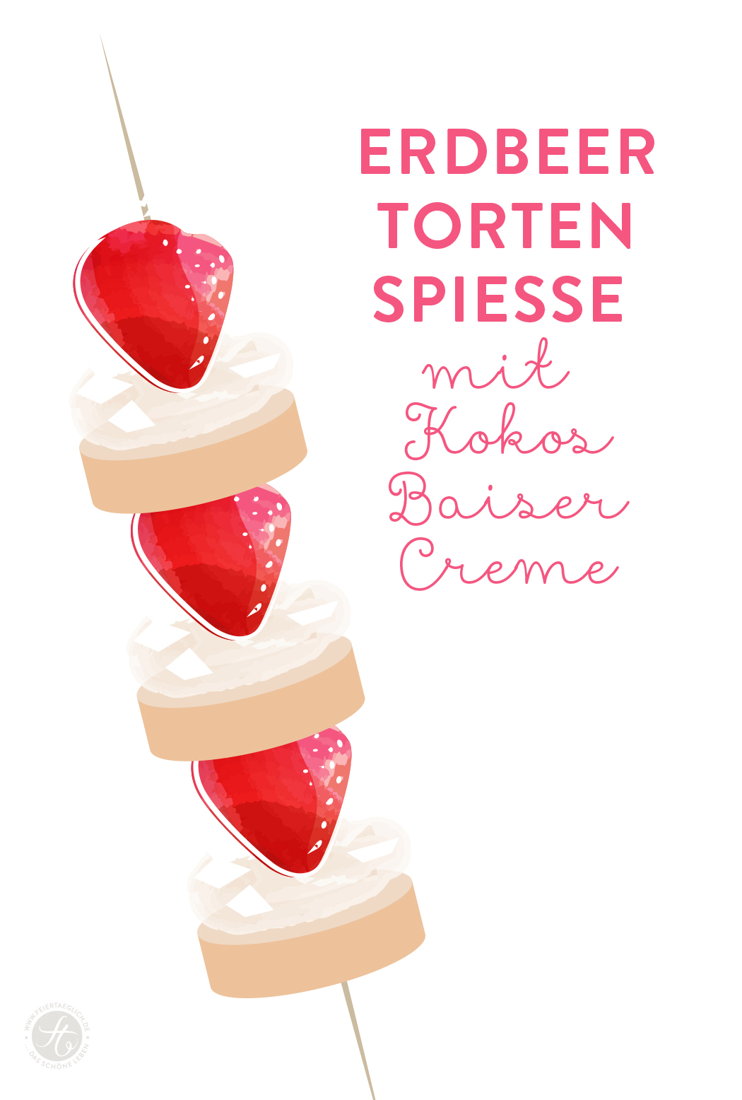Skizze: Erdbeer-Torten-Spieße mit Kokos-Baiser-Creme | Rezept von feiertaeglich.de für das Sweet Paul Magazin