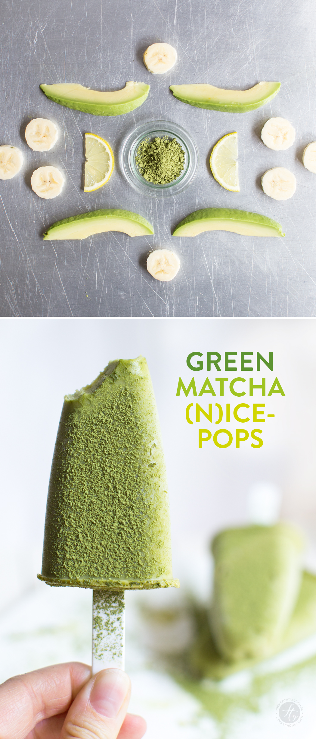 Green Matcha (n)ice-Pops, Popsicles ohne schlechtes Gewissen / Rezept von feiertaeglich.de, #Smoothiemontag
