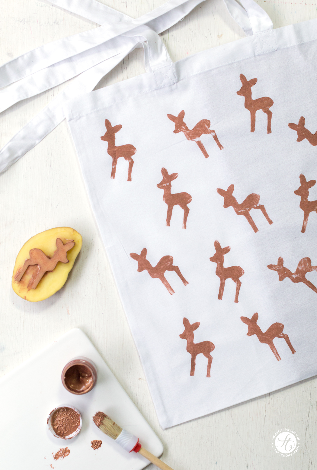 DIY Bambi-Beutel mit Kartoffeldruck, schnelle Geschenke selbstgemacht