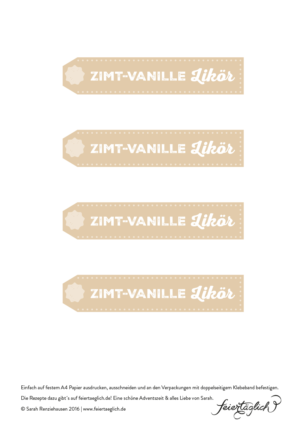 Labels für Zimt-Vanille-Likör, Freies, Free Printables, Geschenke aus der Küche