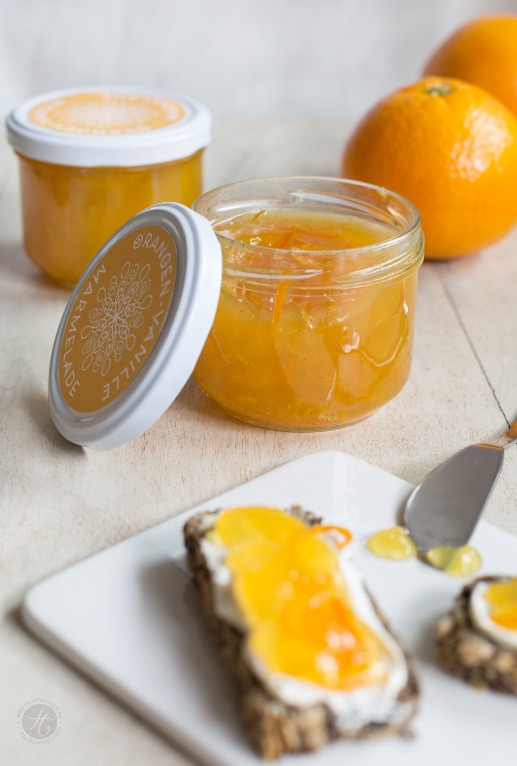 Orangen-Vanille Marmelade, Rezept für leckere Konfitüre ohne Zucker, free printable Labels