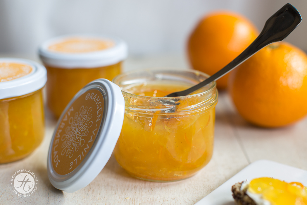 Orangen-Vanille Marmelade, Rezept für leckere Konfitüre ohne Zucker, free printable Labels