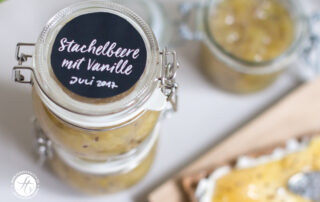 Stachelbeer-Vanille-Marmelade ohne Zucker, Rezept & frei printable Labels