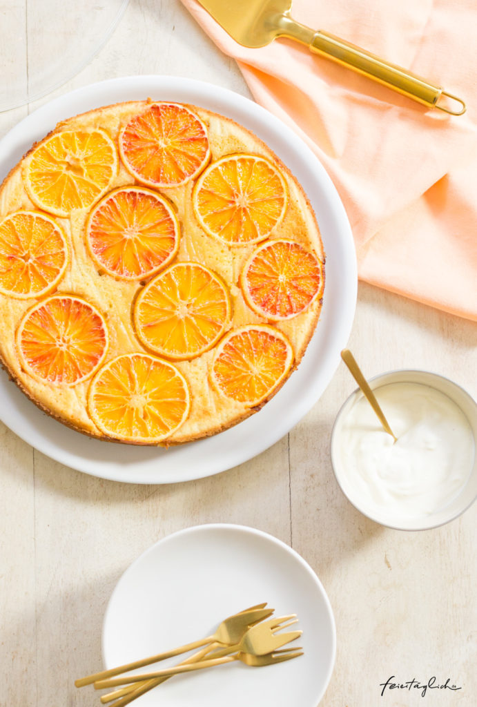 (Sunny)-Upside-Down Orangenkuchen oder einfach so saftiger und sonniger Orangen-Joghurt Kuchen, einfaches Rezept, Rührteig
