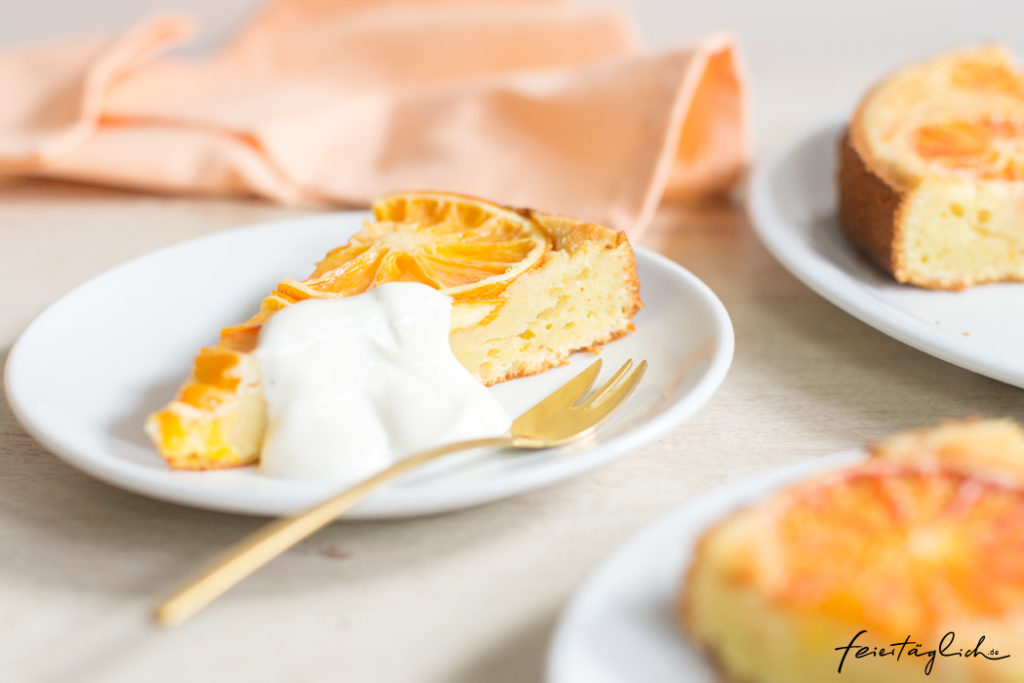 (Sunny)-Upside-Down Orangenkuchen oder einfach so saftiger und sonniger Orangen-Joghurt Kuchen, einfaches Rezept, Rührteig