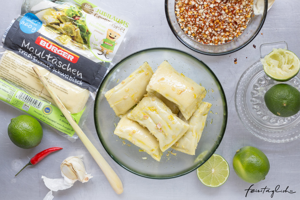 Vietnamesische Bun Bo mit Maultaschen, Rezept für einen leckeren Glasnudelsalat in der Bowl