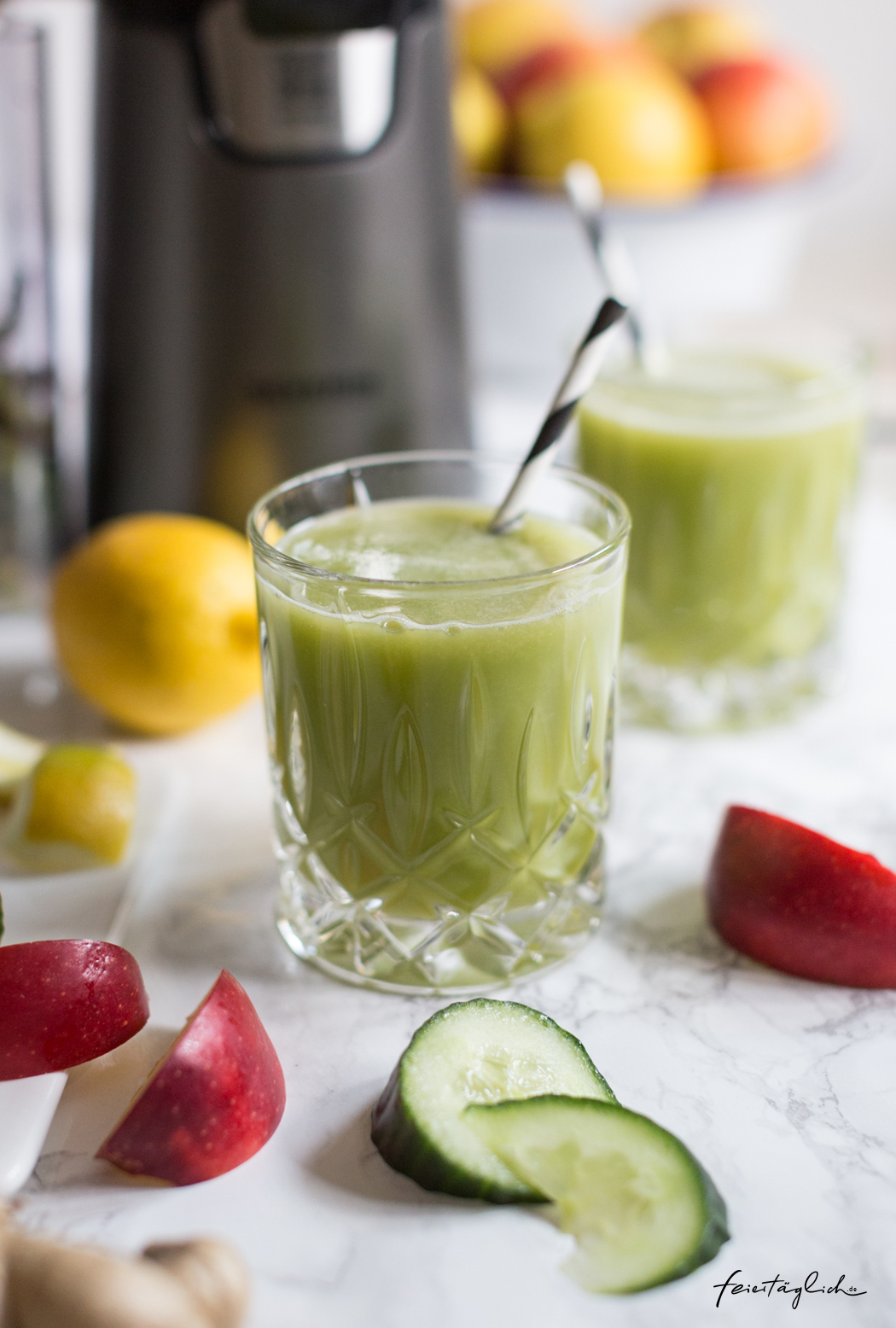 KickStart ins neue Jahr mit frischem Gurke-Apfel-Ingwer-Zitrone Saft, grüner Ingwer-Shot als Boost fürs Immunsystem