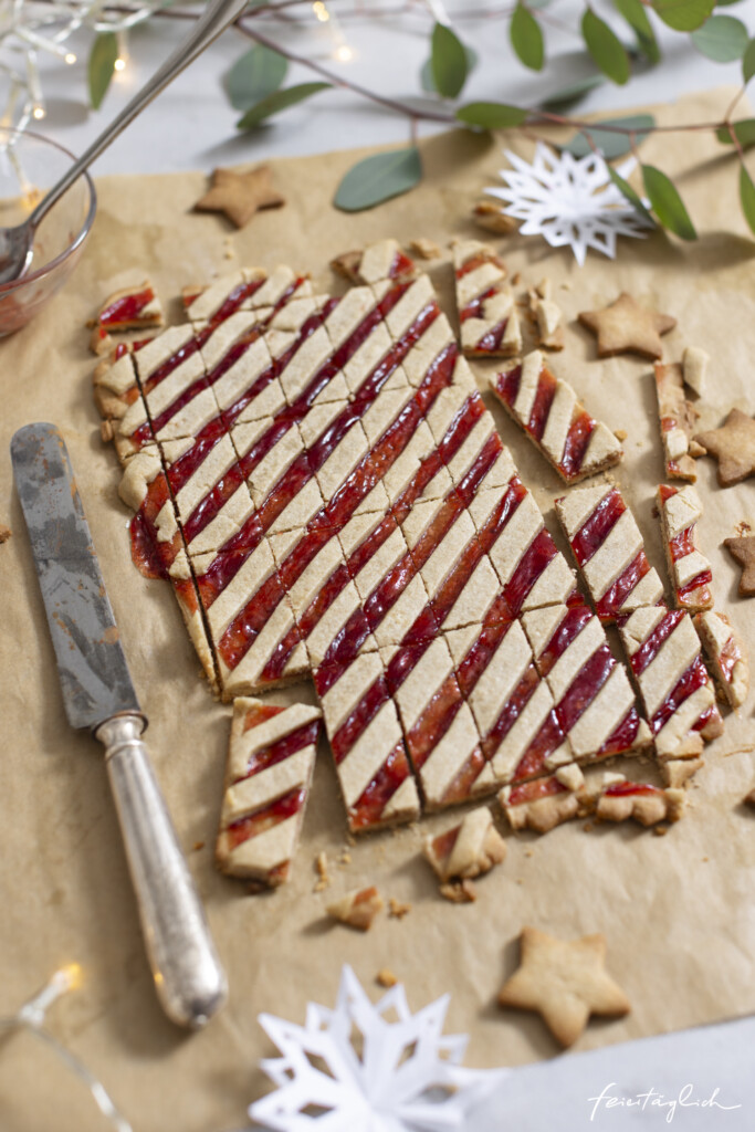 Rezept für zarte Linzer Streifen im Zuckerstangen Look – Weihnachtsbäckerei